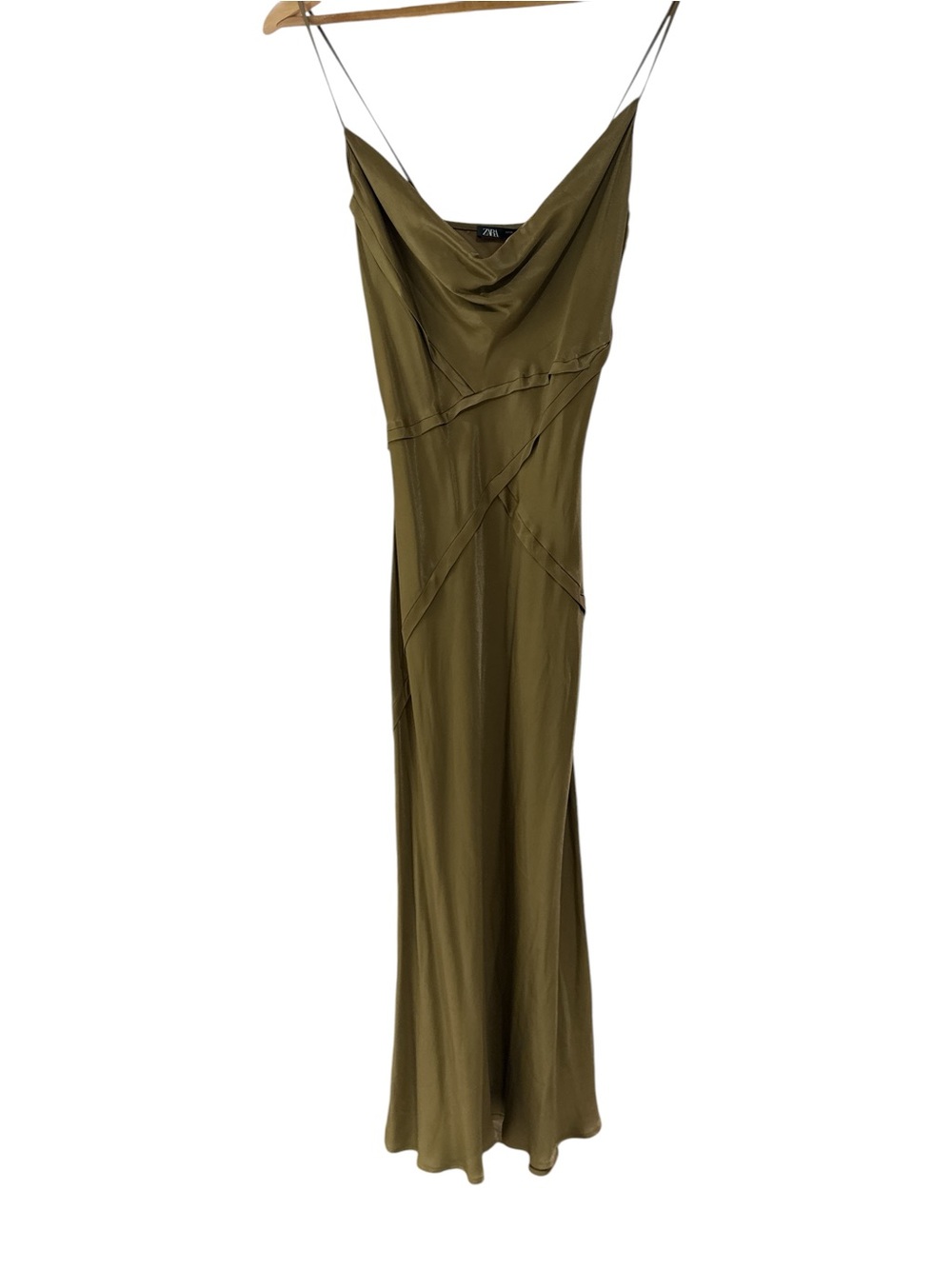 Zara Olive Slip Cowl Maxi Dress